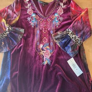 Chic Bohemian Embroidered Velvet Blouse